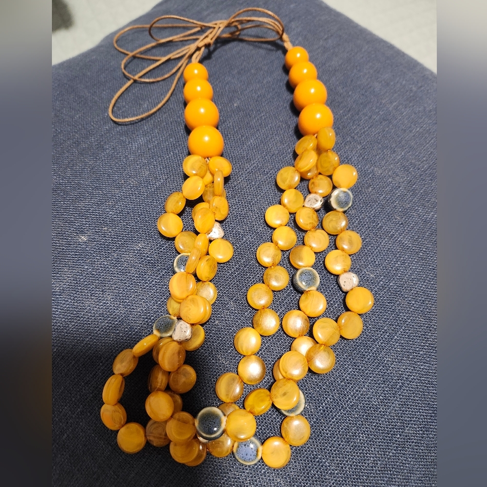 Yellow And Blue Beaded Necklace